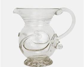 WVG Clear Glass Lily Pad Foot Hand Blown Threaded Water Pitcher NJ Style
