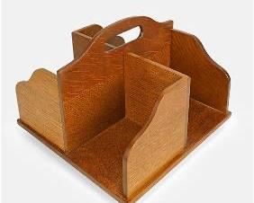 Modern Stickley Oak Lazy Susan Revolving Napkin Holder
