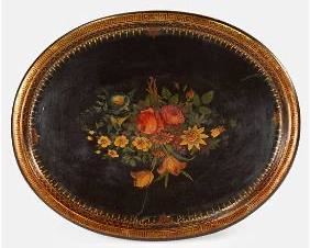 Large Antique English Hand Painted Tole Tray
