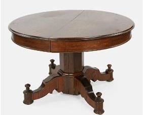 Antique Round Extension Dining Table w/One Large Leaf
