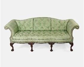 Kittinger Colonial Williamsburg Chippendale Mahogany Sofa w/Green Damask Upholstery
