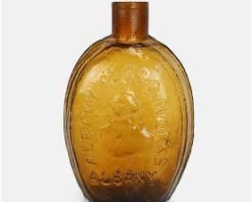 Albany Glass Works Washington Clipper Ship Amber Pint Flask
