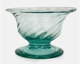 18thC Free Blown Glass Aqua Swirl Large Salt Footed Bowl
