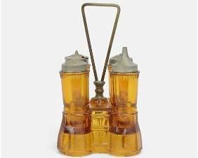 Antique EAPG Amber Glass Castor and Cruet Set
