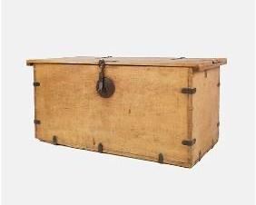 Huge Antique European Pine Blanket Chest Trunk w/Strap Hinges
