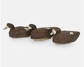 Vintage Cork Body Hunting Decoy Rig of Three Working Ducks
