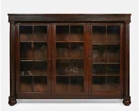 Fine Antique American Empire Mahogany Three-Door Bookcase Cabinet
