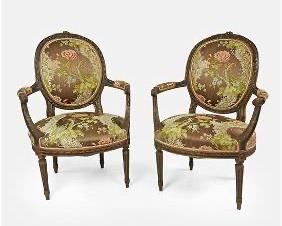 Pair French Louis XVI Style Armchairs
