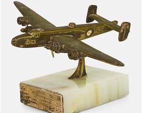WWII British RAF Brass Silver and Stone Desk Model Handley Page Halifax Heavy Bomber
