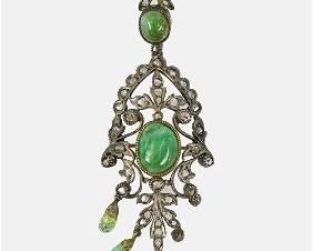 19th CENTURY FRENCH DIAMOND EMERALD Drop Pin Pendant Brooch
