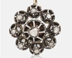 Antique Silver and Diamond Flower Form Pendant

