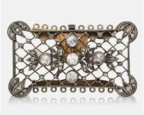 Antique Victorian 14K Gold and Diamond Fabric Choker Necklace Buckle
