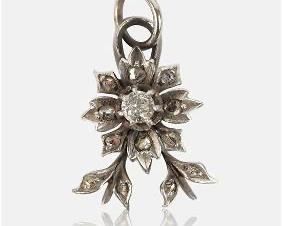 Small Antique 14K Gold and Diamond Flower Form Pendant
