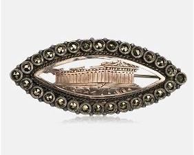 Antique Silver and Gold Marcasite Parthenon Brooch Pin
