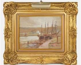 Nye, Edgar Hewitt "Boats on The Shore" Original Painting
