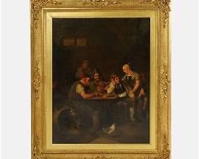 Muhlig, Meno. Card Game in Barn Oil on Canvas
