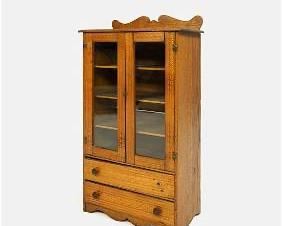 Antique Dollhouse Salesman Sample 2-Door 2-Drawer Wood Cabinet
