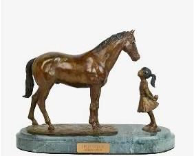 Richard Myer "Sweet Talkin'" Equestrian Horse and Girl Bronze Statue
