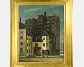 O'Brien, James Francis "Purple and Yellow House" Oil on Board
