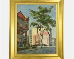 O'Brien, James Francis "Red and Grey at Hillyer Place" Oil on Canvas
