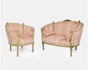 Fine Antique Louis XVI Style Settee and Chair

