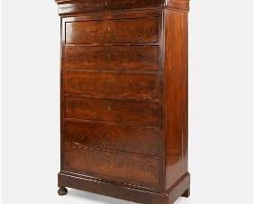 Antique 19thC Biedermeier Semainier Book Match Veneered Chest of Drawers
