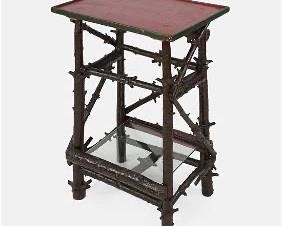 Small and Tall Adirondack Branch Twig Table w/Red Painted Top
