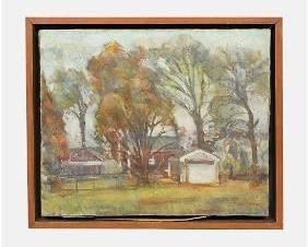 Impressionist Oil on Canvas Architectural Landscape Painting
