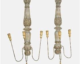 Pair French Style Chateau Pinot Wall Candelabra Wood Candle Sconces
