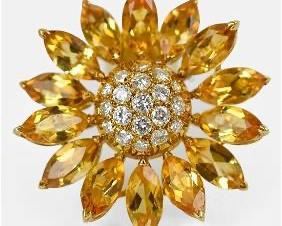 Asprey 18K Gold Daisey Heritage Yellow Sapphire and Diamond Brooch Clip
