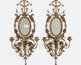 Myran Allen Luxury Lighting Baroque Style Mirrored Wall Sconces Pair
