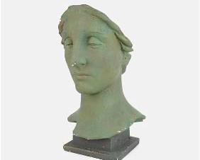 Alva Studios 1980 "Daniel Chester" Green Painted Plaster Bust
