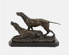 Antique Hunting Dogs Bronze Statue Group
