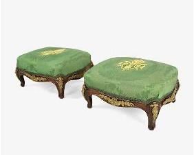 Pair Antique 19thC Mahogany and Bronze Ormolu Mounted Footstools
