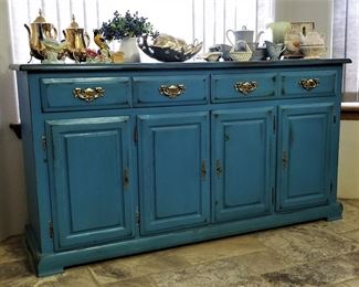 Deep rich turquoise blue sideboard buffet console. Simply beautiful!
