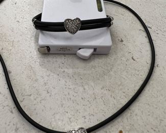 Effy Designer 14KT White Gold Pave Diamond Heart + Black Rubber 