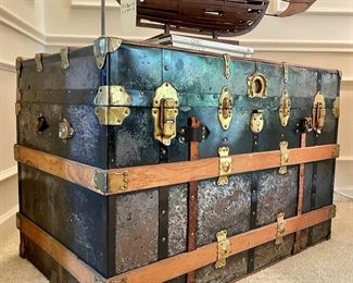 SOLD - Vintage Trunk fully lined with multiple compartments - 22x36x24