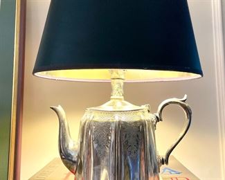 SOLD - silver plated teapot lamp