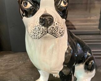 SOLD- Antique ceramic black and white boxer statue - 12x11x17
