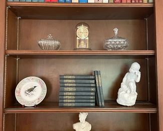 $32- Cottage clock replica; SOLD - Concrete Cute Lil kid - 13in; $32 - glass containers; $48 - set of 6 wine glasses with frosted floral design (2 available); SOLD women statue; $100 - The Diary of Samuel Pepys 1662 full volume set of 10; $60 - The Life of Napoleon Bonaparte by John SC Abbott