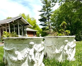 SOLD- vintage painted cherub planter - 16dx12h