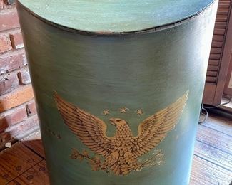 SOLD - antique wooden flour bin with midcentury decal- 21x16x26