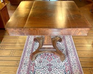 $200 - antique tavern table on casters (as is)- 34x34x29; $48 - Sarah sage and coral throw rug - 3x5