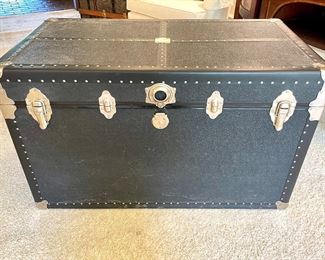 SOLD- Black Steamer Trunk fully lined with multiple compartments (Great Condition) - 21x39x23