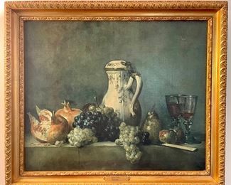 $100 - Still Life with porcelain teapot by Jean-Baptiste Chardin reproduction in gold frame - 25x22