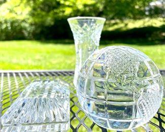 SOLD - Waterford crystal vase - 2.5x4.5; $48 - Waterford crystal globe; $28 - Waterford crystal paper weight 