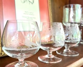$32 - Set of 3 vintage etched brandy sniffers