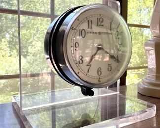 $250 - industrial clock (8in) set in 1 in acrylic stand - 12x12x12. Came from an old power plant. 