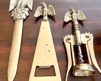 $22 - brass eagle wine opener, $22 - brass eagle bottle opener; $24 - brass eagle letter opener