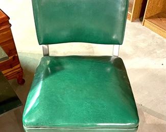 $80 - vintage industrial green vinyl and aluminum chair (2 available)  -18x18x35